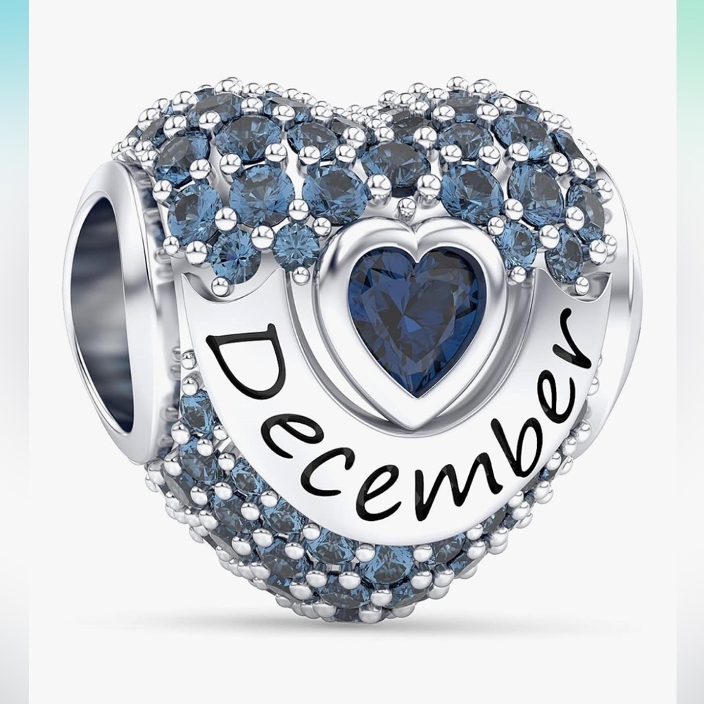 Birthstone CZ charm Sterling 925 Blue December fits pandoras